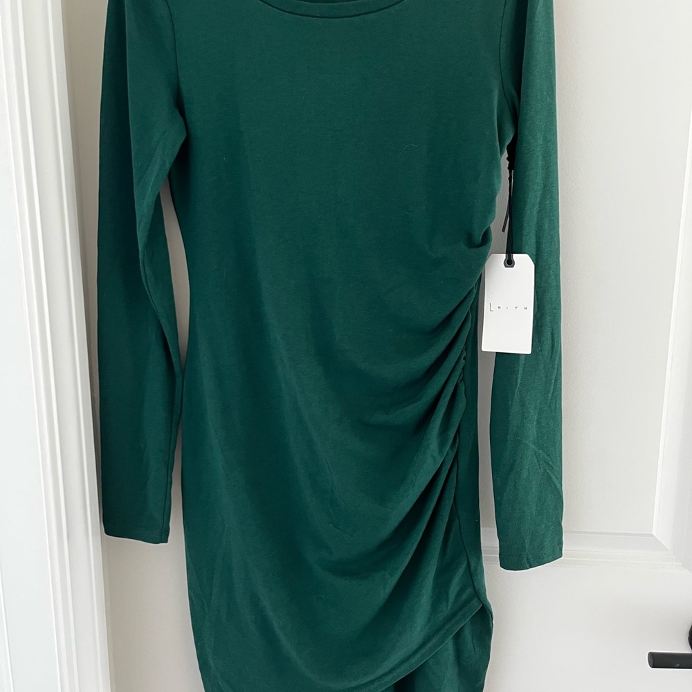 Leith Green Ruched Long Sleeve Bodycon Midi Dress